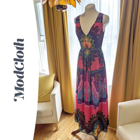 Modcloth Maxi Dress in Indigo Rainbow with Pockets - Picture 3 of 6